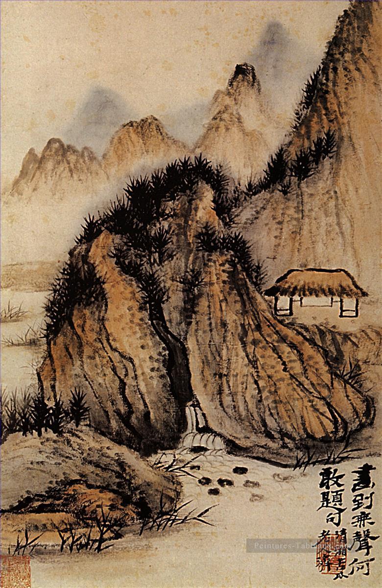 Shitao la source dans le creux de la roche 1707 chinois traditionnel Peintures à l'huile
